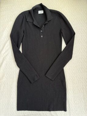 Sunday Best Black Ribbed Polo Sweater Dress